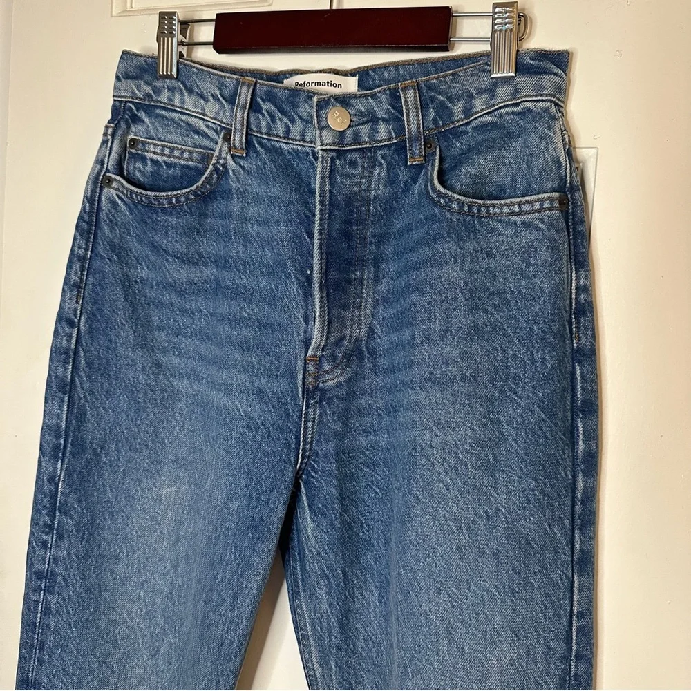 REFORMATION Cynthia High Rise Straight Jeans Colorado Medium Wash Button Up 25 - Picture 5 of 12